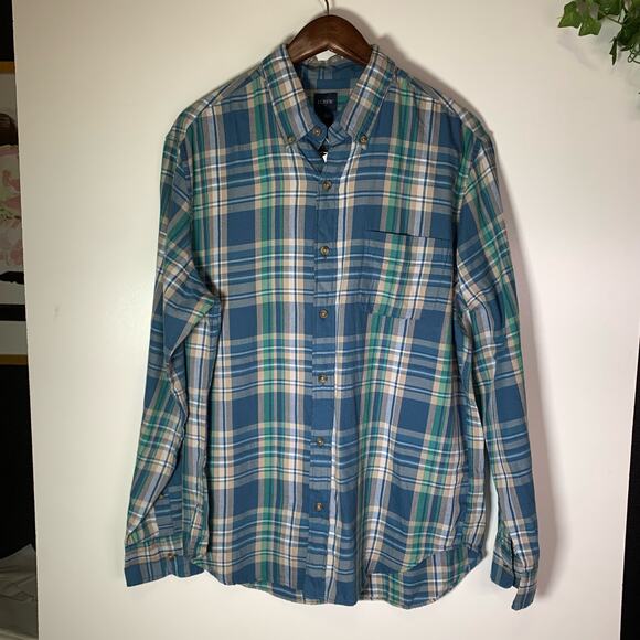 J. Crew Plaid Button-Down Shirt (Blue/Green/White) Men’s Size Large NWT Workwear - Picture 7 of 16
